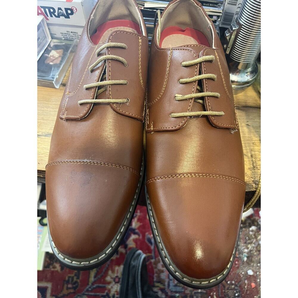 Bruno Marc Prince Cap Toe Dress Shoes Mens 10 Brown Faux Leather Lace‎ Up